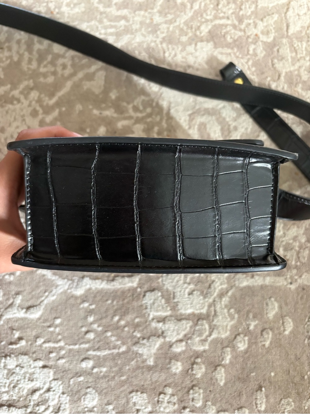 JW PEI Fae Black Croc-Embossed Mini Crossbody with Gold Accents and two handles - Picture 5 of 7
